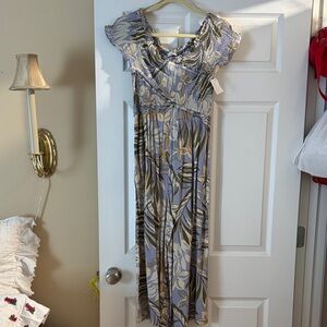 Patrons of Peace Blue and Cream Leaf Maxi Dress